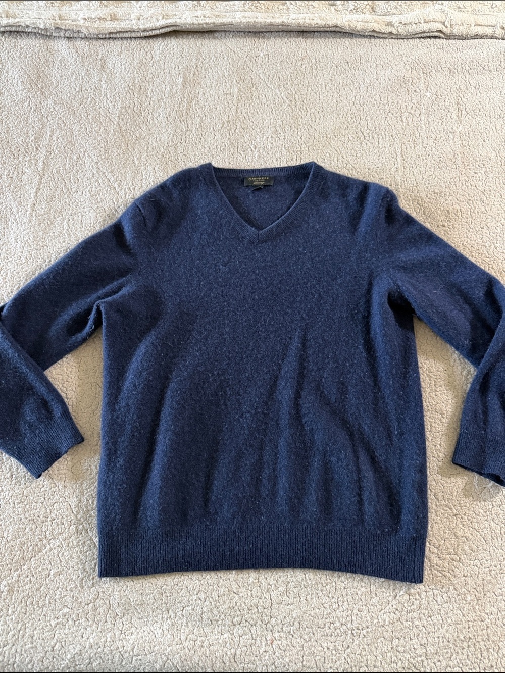 Club Room 100% Cashmere Men's Dark Blue V-Neck Sweater Academia XL